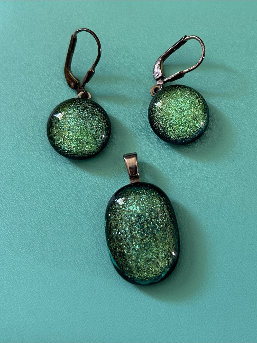 Handmade Vintage Glass Pendant and Earring Set